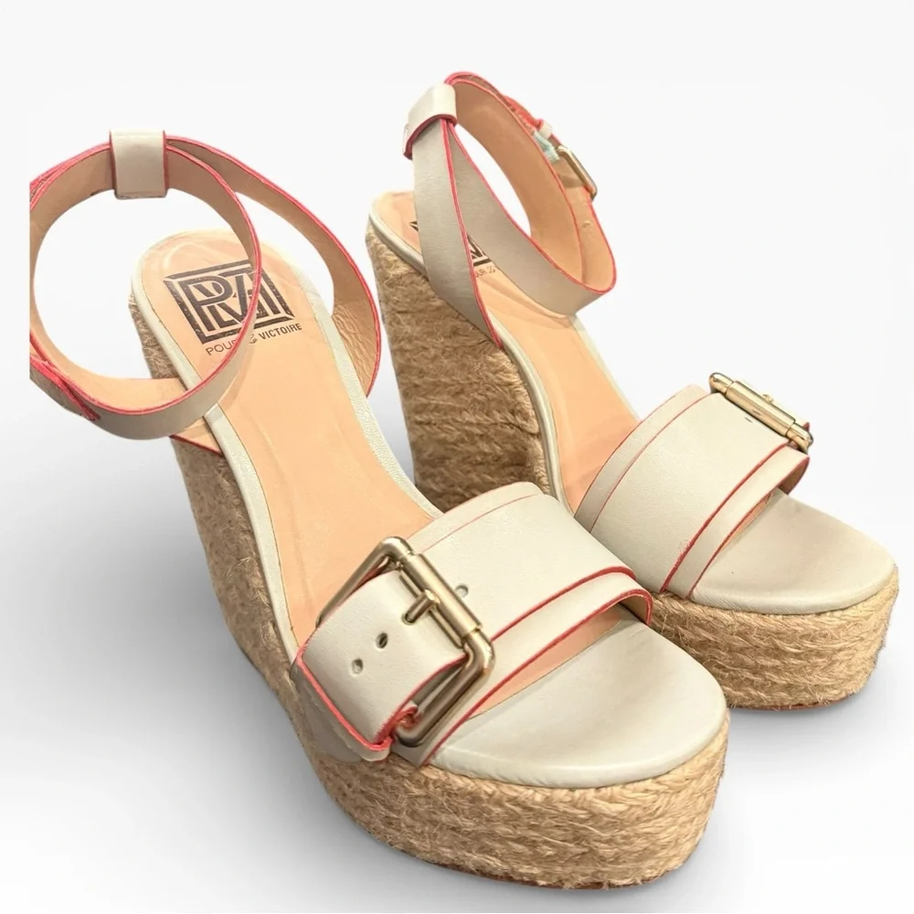 Pour‎ La Victoire Jaclyn Espadrille Wedge Heel Ankle Strap Sandal Leather 8.5